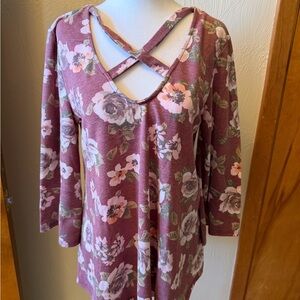 Floral Crisscross Neck Women's Top Size Medium